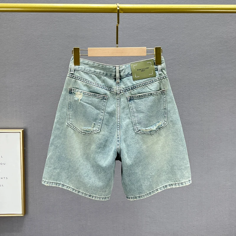 Ripped Denim Shorts Women's Clothes 2023 New Summer High Waist Loose Slimming All-Matching Wide Leg Short Jeans Pants Streetwear