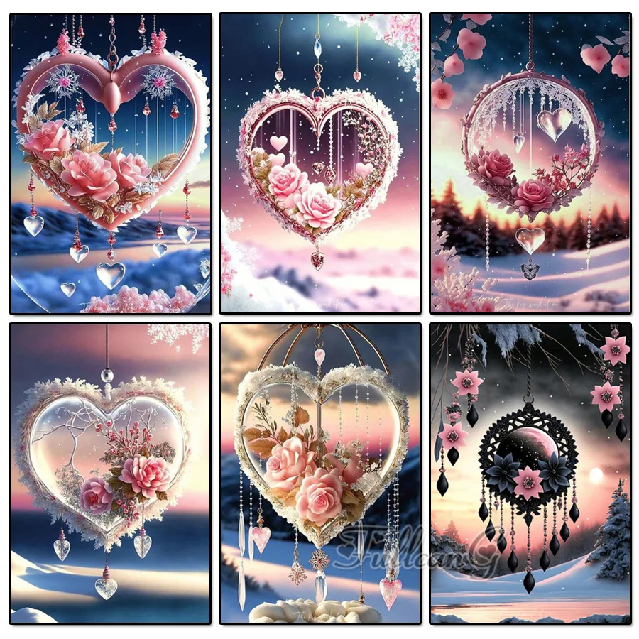 

Diy Full Mosaic Embroidery Wind Chime Flower Diamond Painting Winter Love Rose Cross Stitch Kits Picture Home Decor AA4198