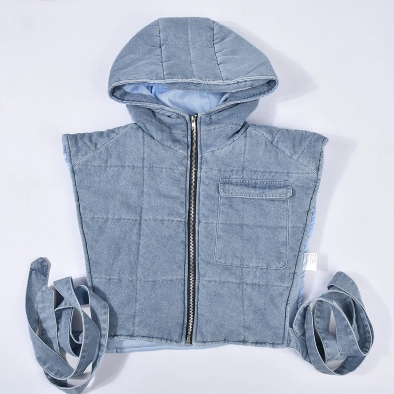 Джинсовый пуховик в стиле Харадзюку женский жилет-карго с боковой повязкой на