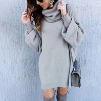 womens casual fallwinter new style oversize loose high neck long high neck solid color elegant sweater womens sweater dress