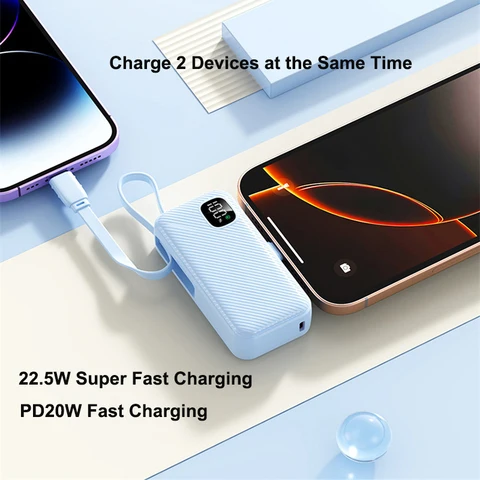 Портативное зарядное устройство Mini Capsule Power Bank, вилка типа C, 22,5 Вт, внешняя батарея для быстрой зарядки для iPhone 17 16 Samsung Xiaomi Huawei