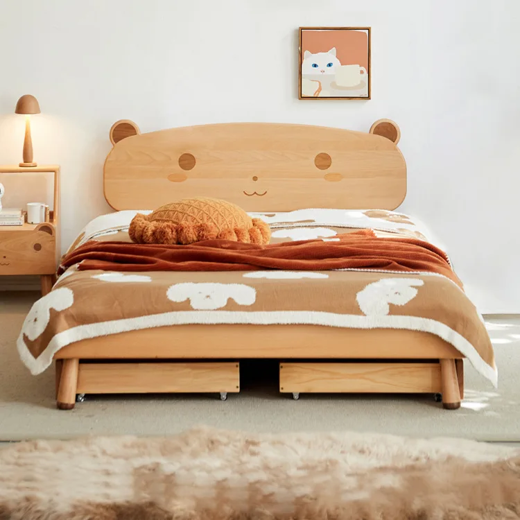 

High Quality New Creative Children'S Bed Modern Simple Solid Wood Frame Bed For Kids Bedroom Furniture