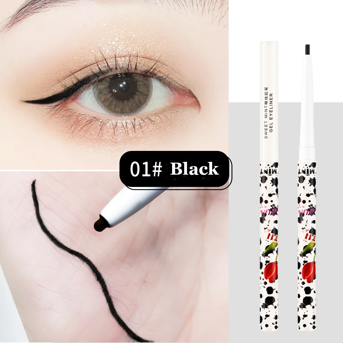 

Sweet mint flowers eyeliner pencil Spring summer design waterproof long lasting black coffee brown matte gel eyeliner pen AC466