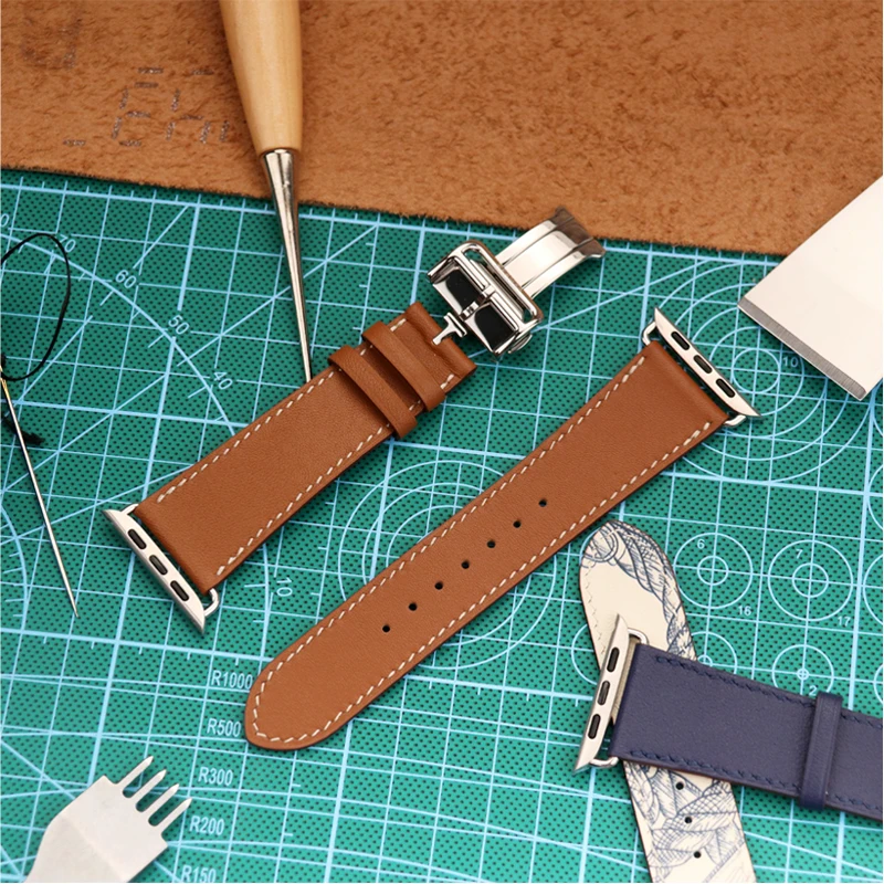 Strap for Apple Watch 49 44 40 45 41 42 38mm Genuine Leather iWatch Bands Correa Bracelet Apple Watch 8 7 6 5 4 3 2 1 SE Strap