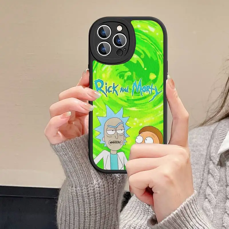 R-RickS Anime Funny Phone Case Hard Leather For iPhone 14 13 12 Mini 11 14 Pro Max Xs X Xr 7 8 Plus