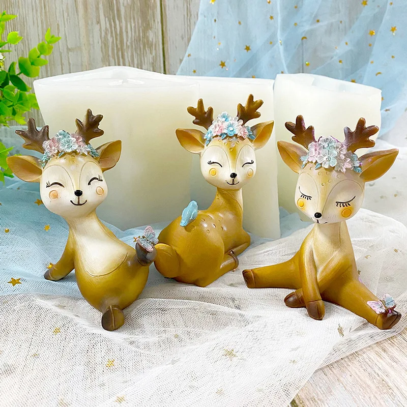 Three-dimensional Large Sika Deer Candle Silicone Mold Diffuser Stone Ab Glue Plaster Animal Small Cute Deer 3D Cake Decoration