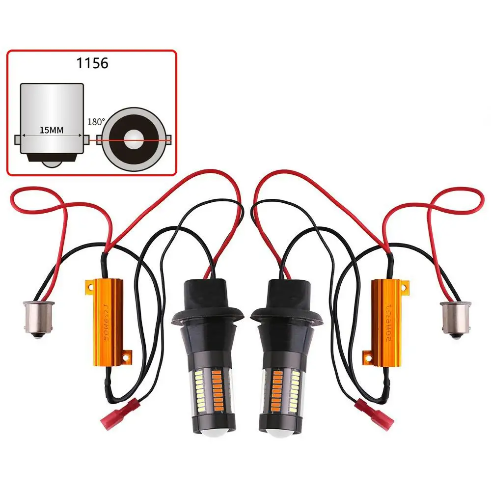 

2 шт. BA15S 1156 P21W BAU15S PY21W T20 W21W 7440 4014 66SMD 12 В двойной режим DRL Дневной дневной Фонарь указателя поворота желтого и белого цветов