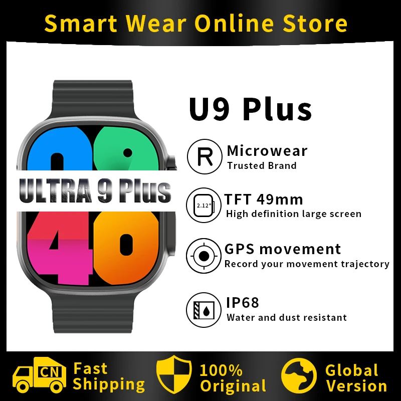 

Ultra 9 Plus Smart Watch IWO U9 Series 8 Microwear Wholesale Women Men NFC GPS Bluetooth Call 49mm With Strap Lock Waterproof