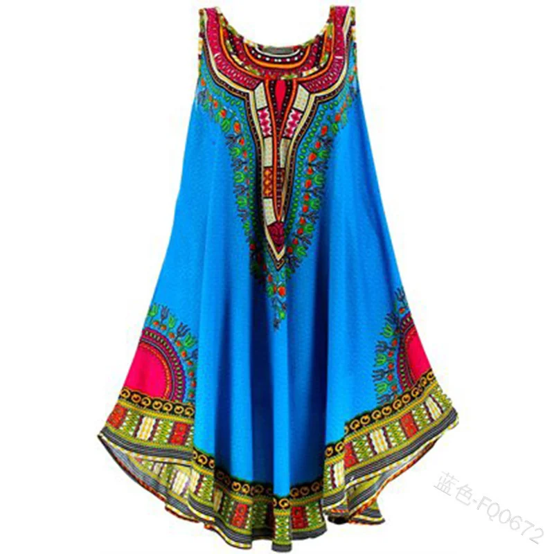 

European American Summer New Ethnic Style Vest Loose plus Size Skirt plus-Sized Size Printed Dress