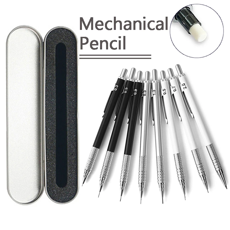 Set With Metal Pencil Case Hb Leads School Office Gift Box Student Painting Supplies