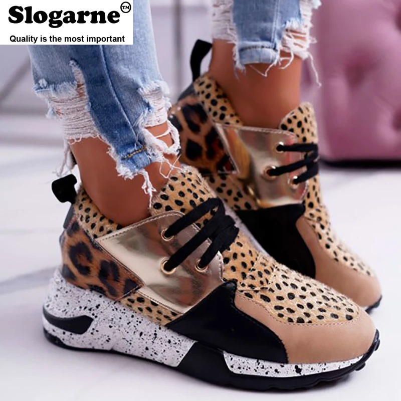 

2023 Spring Hot Lady Shoes Women Sneakers Leopard Mesh Breath Women Running Female Shoes Outdoor Flat Platform Zapatos Mujer