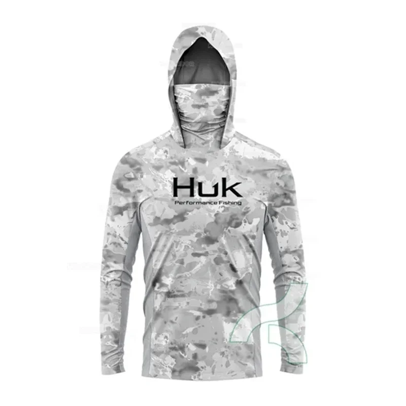 Фото Рубашка для рыбалки HUK с длинными рукавами и защитой от УФ-лучей, рубашки с капюшоном для рыбалки и маской для лица, одежда для рыбы, уличные солнцезащитные футболки с UPF 50+ №4