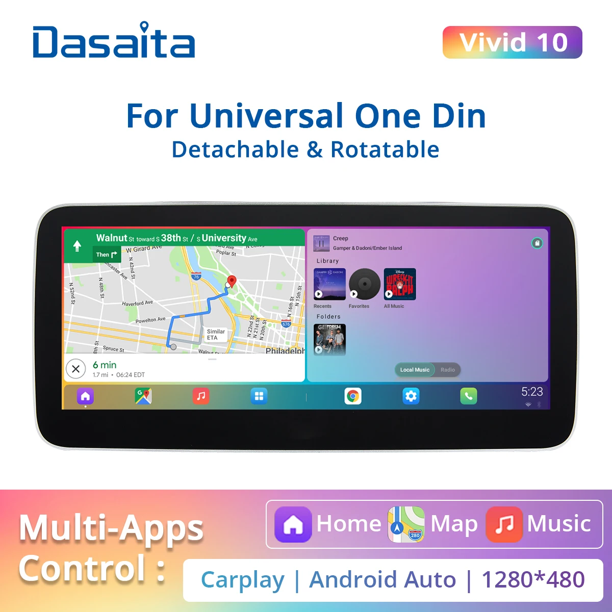 

Dasaita 2 Din Car Radio for Universal Android 10 Built in Carplay Android Auto Stereo 10.25" IPS Touch Screen DSP GPS Navigation