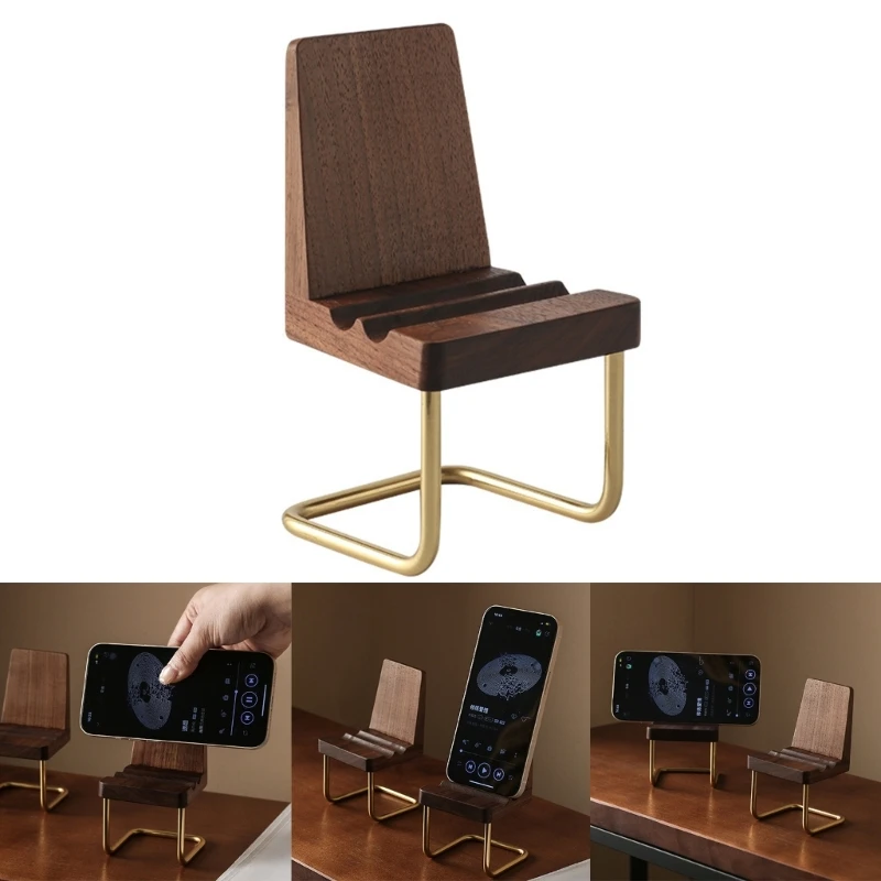 

Wooden Chair Cellphone Holder Dock 2 Angles Adjustment Desktop Chair Decoration Phone Stand for Watching Videos