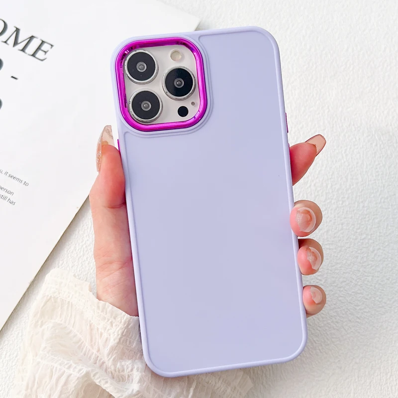 

Luxury Plain Color Matte Soft Phone Case For iPhone 14 13 12 11 Pro MAX X XS XR 7 8 Plus SE2020 Plating Photo Frame Button Cover