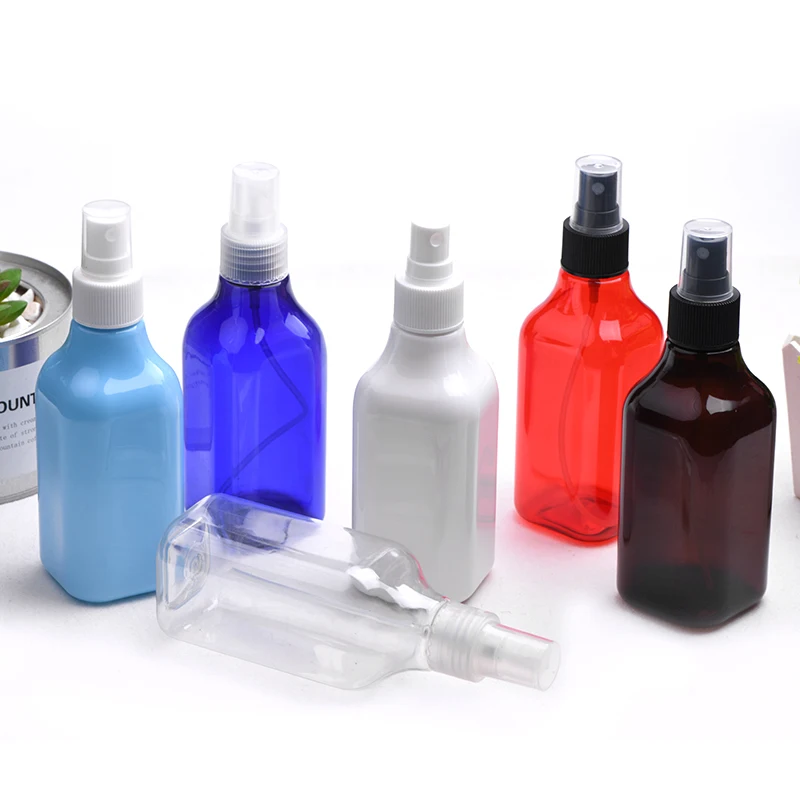 

30pcs 200ml PET brown blue red clear spray Atomizing square bottle Liquid Cosmetic packaging bottle Black white clear spray