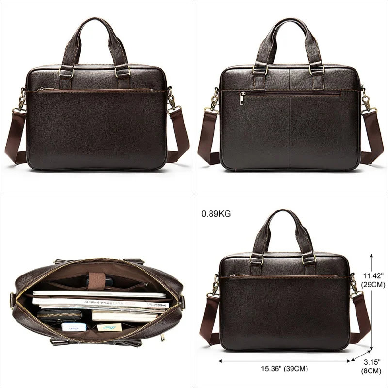 Business Genuine Leather Men Briefcase Luxury Cowhide Handbag Casual Laptop Bag Retro Shoulder Crossbody Bag File Bag For Male