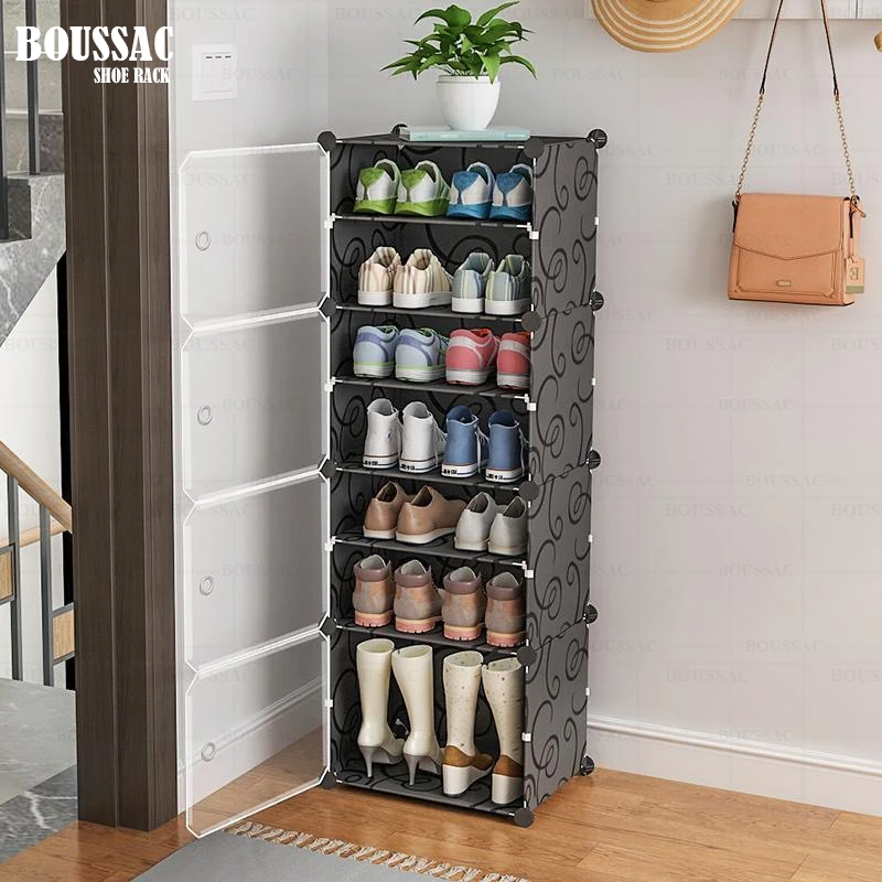 

Simple Modular Shoe Rack Cube Stackable Shoes Boots Dustproof Organizer Closet Easy Assemble Space-saving Shoe Cabinet with Door