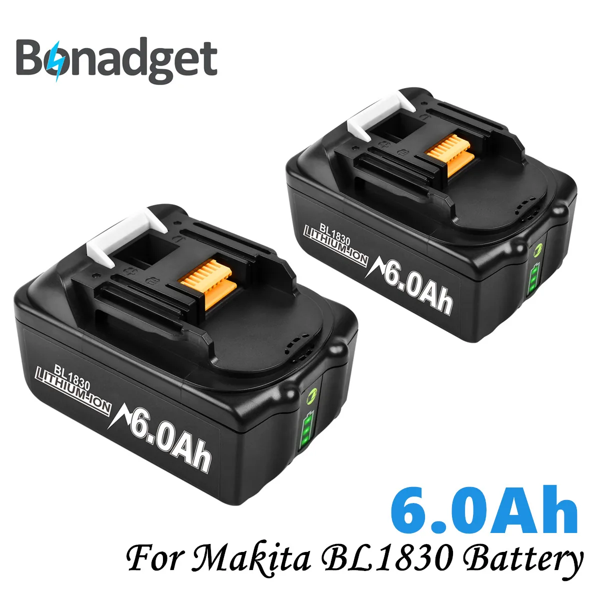 Bonadget Перезаряжаемый литий-ионный аккумулятор 18 В 6000 мАч для Makita BL1830 BL1815 BL1860 BL1840