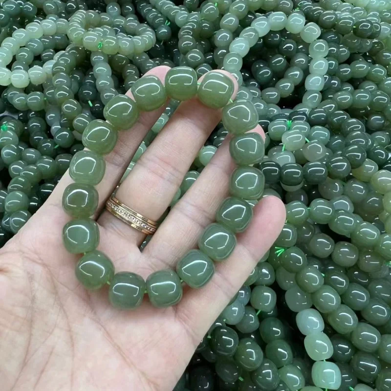 Натуральный нефритовый материал Цинхай товары зеленого цвета бусины в форме