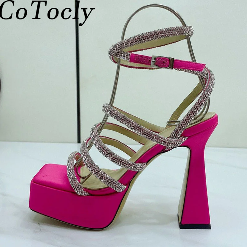 

Сандалии стразы женские на платформе, босоножки на очень высоком каблуке, с ремешком на щиколотке, с кристаллами, на массивном каблуке, летн...