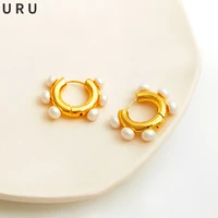 fashion jewelry pearls earrings for women girl popular style high quality brass thick golden plated hoop earrings dropshipping