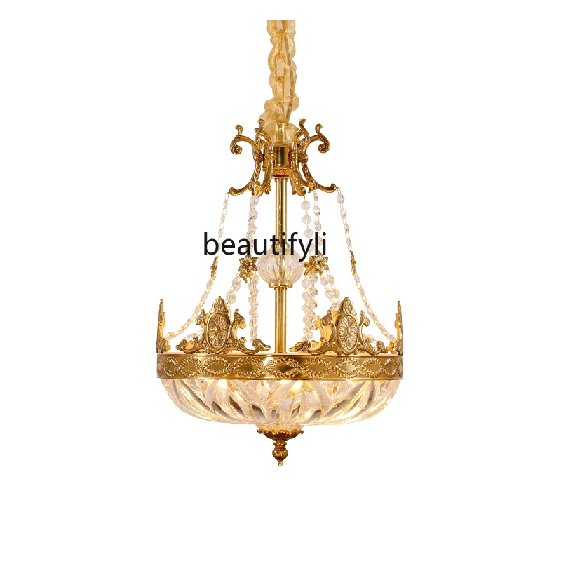 

yj French Style Copper Chandelier European Style Hallway Corridor Villa Bedroom Glass Restaurant Crystal Creative