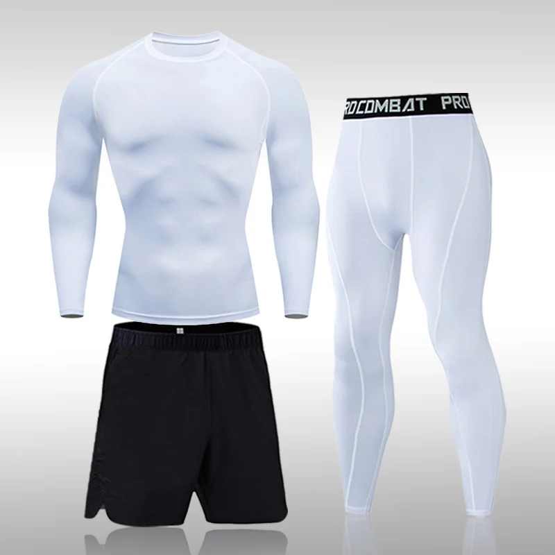 

Men's Running Set Gym Legging Thermal Underwear Running Compression Fitness MMA Rashguard Male Quick-Drying Tights Track Suit