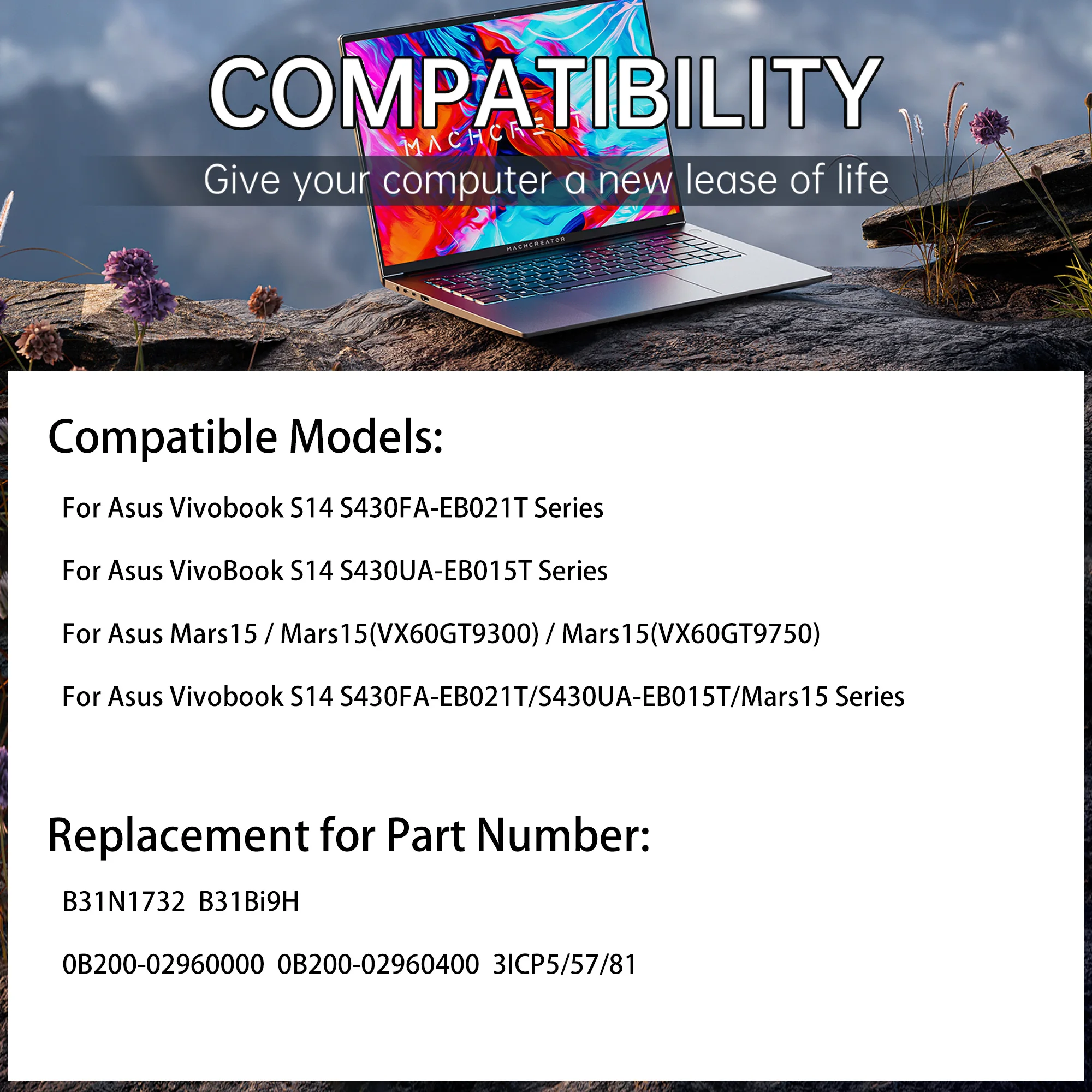 Фото Аккумулятор для ноутбуков Asus VivoBook X571G X571GT X571GD X571L F571GT A571 K571 X430FA S14 S430FA S430FN S430UA, 11.52В, модель LOLG B31N1732 №5