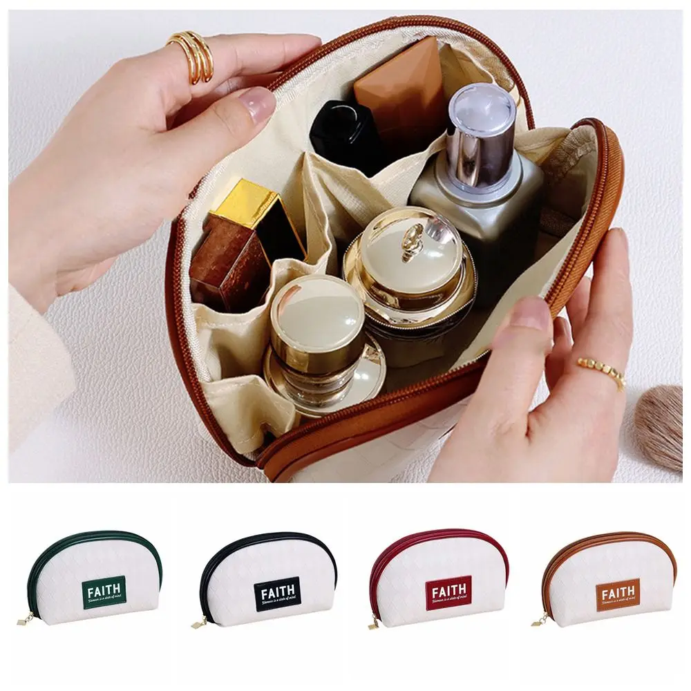 

Кожаная решетчатая косметичка в форме ракушки, портативная полукруглая Водонепроницаемая дорожная сумка в Корейском стиле с надписью