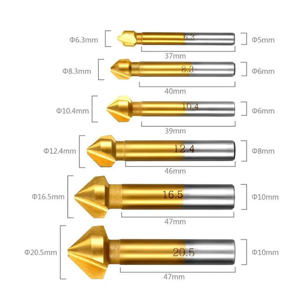 

1pcs Countersunk Drill Bit 3Flute 90Degree Titanium Plating Chamfering Tools 6.3/8.3/10.4/12.4/16.5/20.5mm