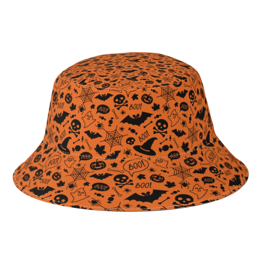 

Spring Summer Pumpkin Bat Skull Cartoon Bucket Hat for Boy Girl Casual Horror Halloween Fisherman Hats Journey Boonie Hat