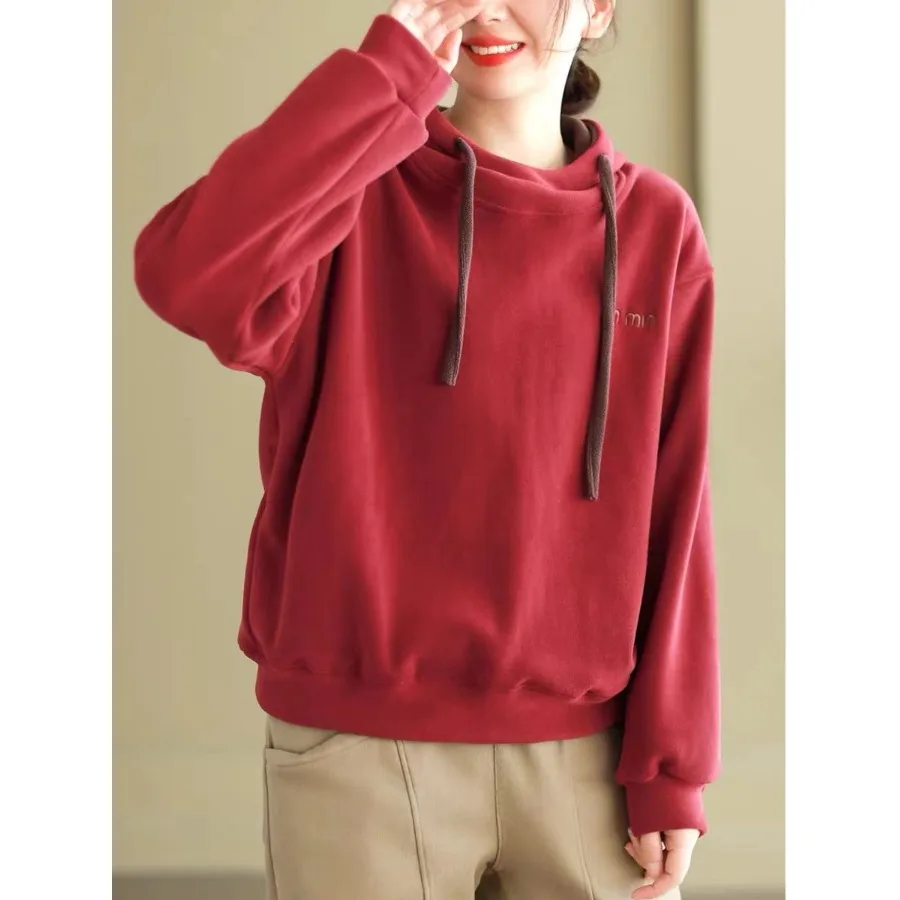 Hoodie Women Loose BF Idle Sle Plus size 2024 Autumn and Winter Double-sided Oli Velvet Hood Thickened Shirt Outerwear Top