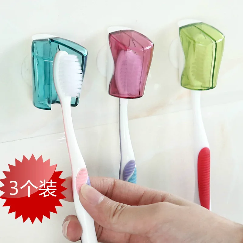 

3 Pcs Suction Cup Toothbrush Holder Storage Rack Portable Plastic Toothbrush Dust Cover Home Wall Mount Stand For Bathroom