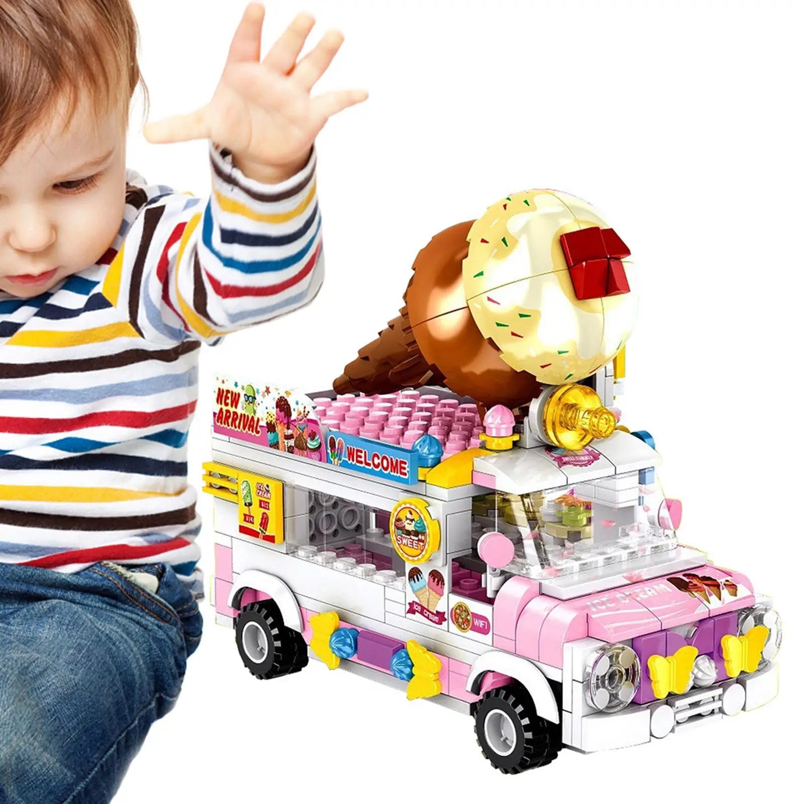 

City Friends Ice Cream Truck Street View Dining Car Mini Building Blocks Food Snacks Shop Bricks Toys For Children Girls