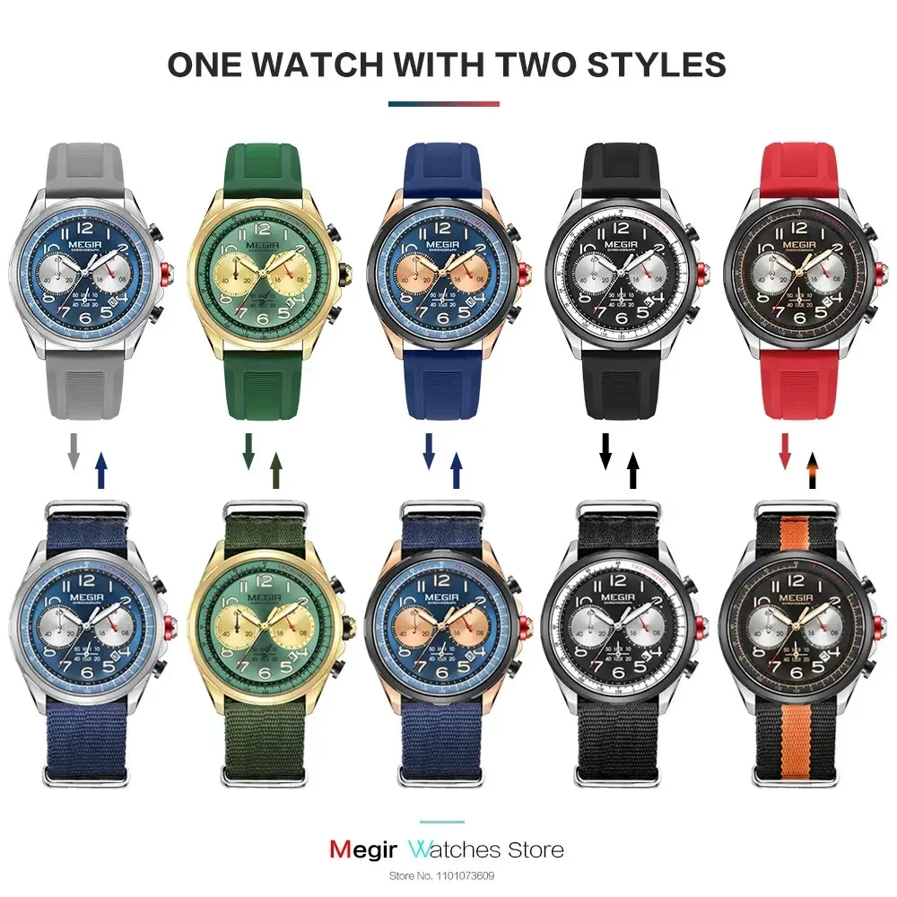 MEGIR Спортивные кварцевые часы для мужчин Серый силиконовый ремешок