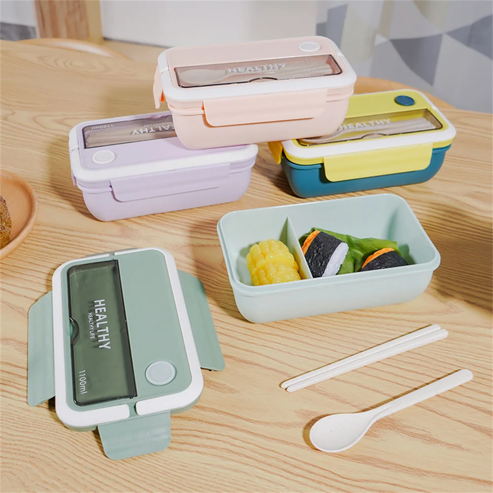 

New Bento Box Portable Grid Design Microwave Lunch Box Microwave Oven Heating With Spoon Chopsticks Children Student Bento Box