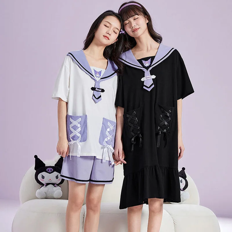 

Kawaii Sanrio плюшевая одежда шорты пижамы для женщин милые Kuromi красивые летние пижамы комплект Аниме повседневные с коротким рукавом