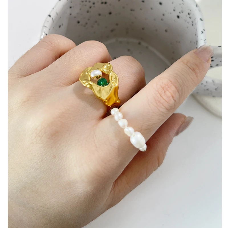 

Minar 2 Styles French Vintage Freshwater Pearls Ring Luxury Irregular Textured Open Adjusting Finger Ring for Women Gift Jewelry