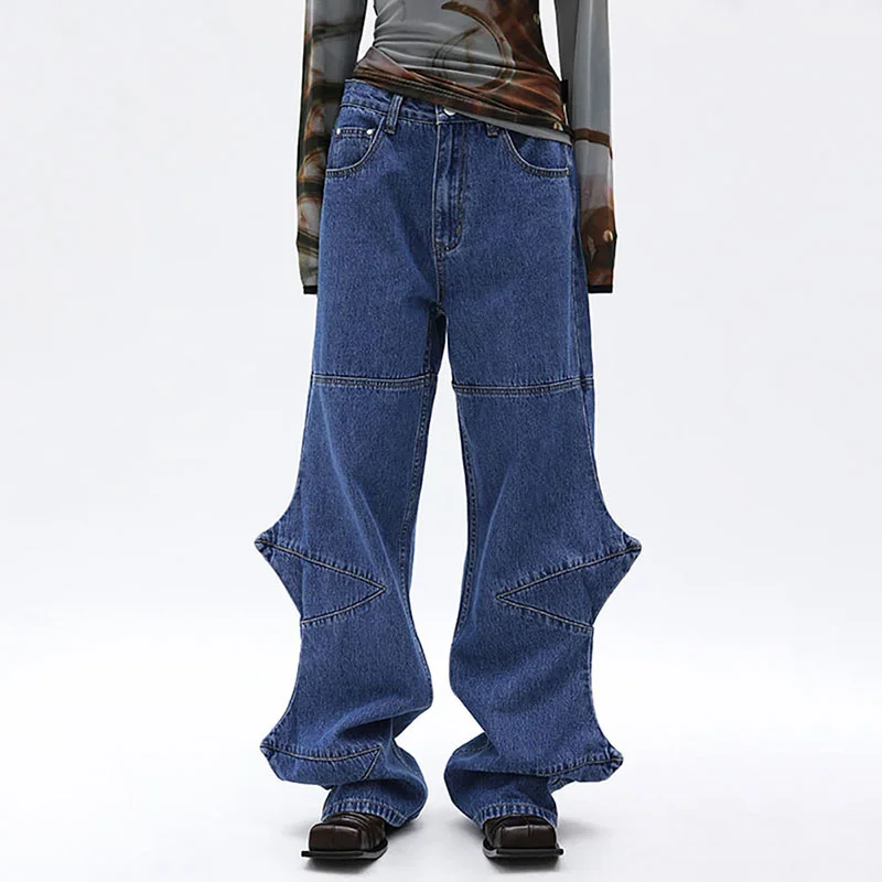 

New Jeans Women 2023 in Antique Blue Trousers With Irregular Structure Cotton Low Rise Straight Pants Streetwear y2k 90s Clothes