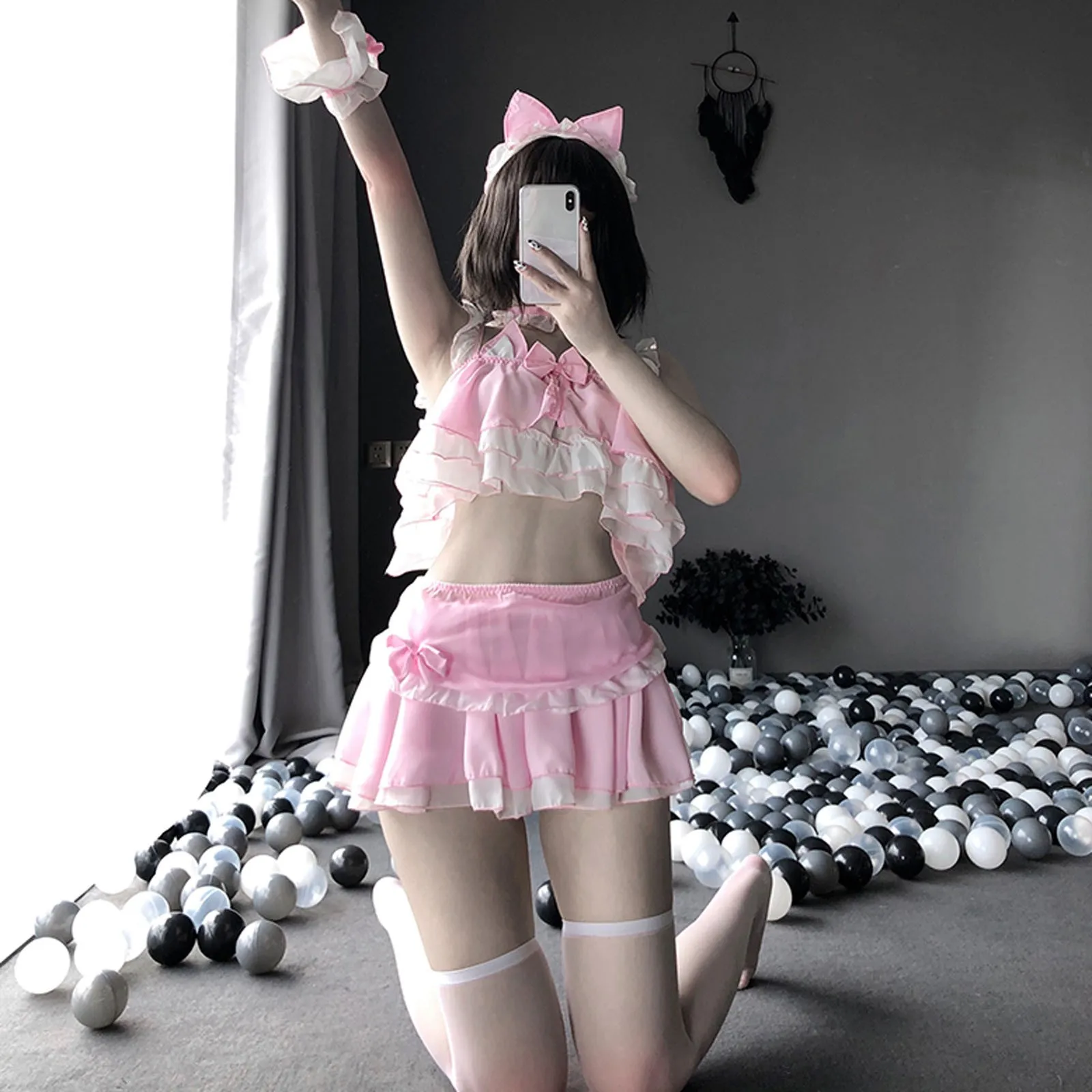 

Сексуальное нижнее белье для женщин, милые кошачьи топы для девушек, короткие юбки, полупрозрачное нижнее белье, сексуальное нижнее белье д...