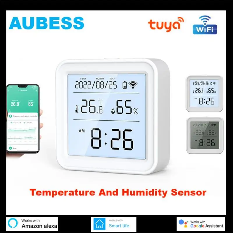

Tuya WiFi Temperature And Humidity Sensor With LCD Screen Display And Backlight Working With Alexa Google Assistant Smart Life