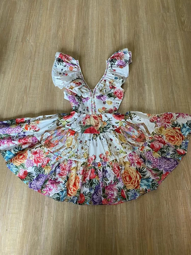 й ILYBOOJUN Hit kolorowy nadruk minimalistyczna Mini sukienka dla kobiet V Neck latający rękaw tunika łączona na zamek błyskawiczny moda damska