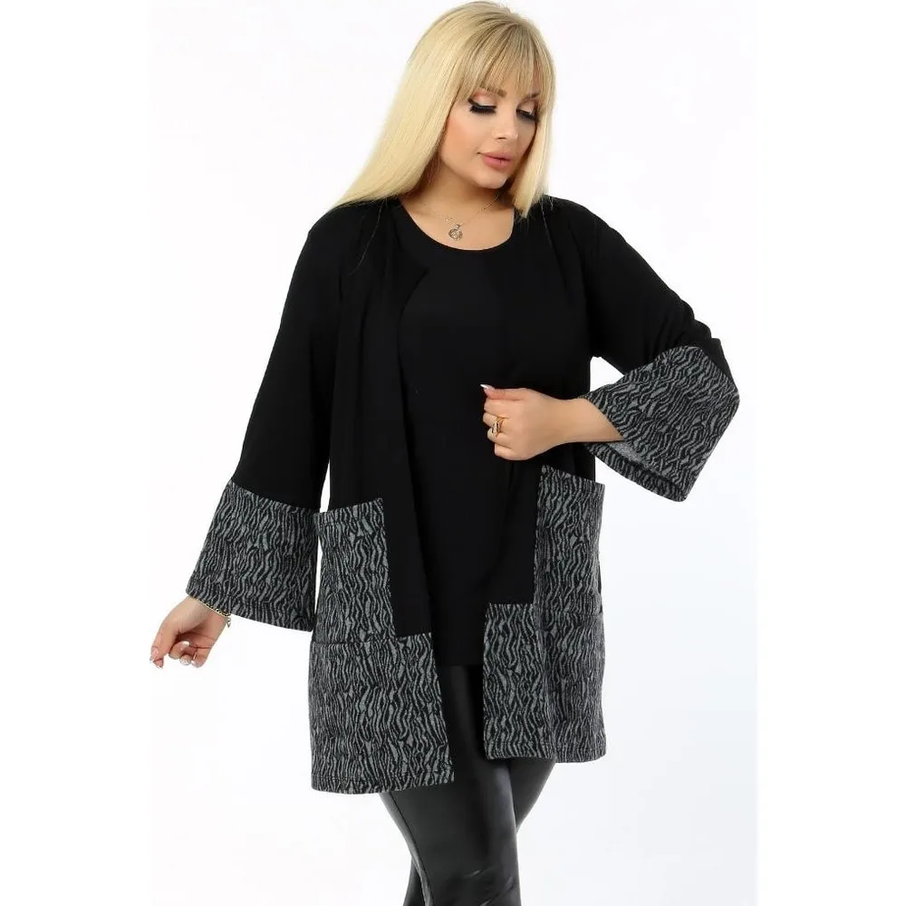 

Испанский Кардиган без воротника Dorlie с широким рукавом и принтом зебры, двухцветный кардиган с карманами