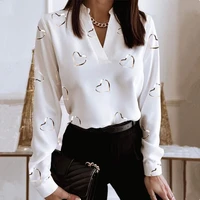 2022 new trendy women basic blouse tops heart print v neck long sleeve casual top