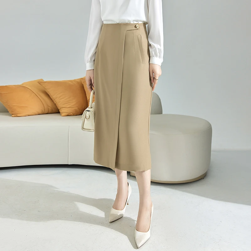 

Женская юбка до середины икры, деловая офисная приталенная юбка черного цвета, цвета хаки