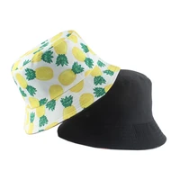 pineapple double sided print bucket hats for women men summer fruits watermelon sun panama hat reversible foldable fisherman cap