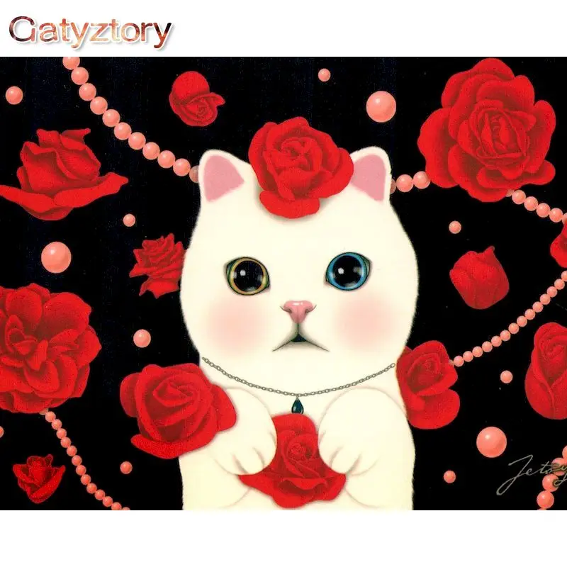 

GATYZTORY Paint By Number White Cat Animals Drawing On Canvas HandPainted Art Gift DIY Pictures By Number Kits Home Decor