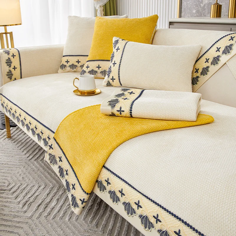 

Upscale Luxury Sofa Cover Chenille Embroidery Lace Sofa Back Towel Living Room Anti-slip Sofa Cushion Cover Furniture Protection
