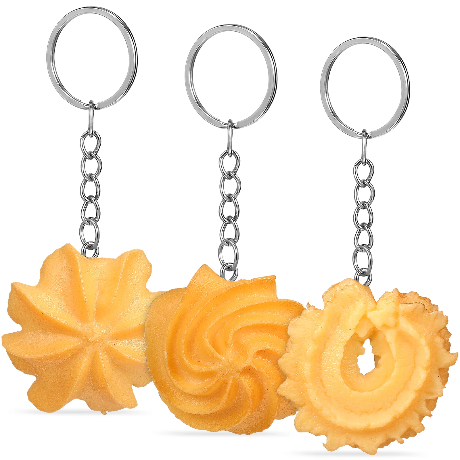 

3Pcs Cookie Key Chains Artificial Biscuit Model Key Rings Decorative School Bag Pendant for Handbag